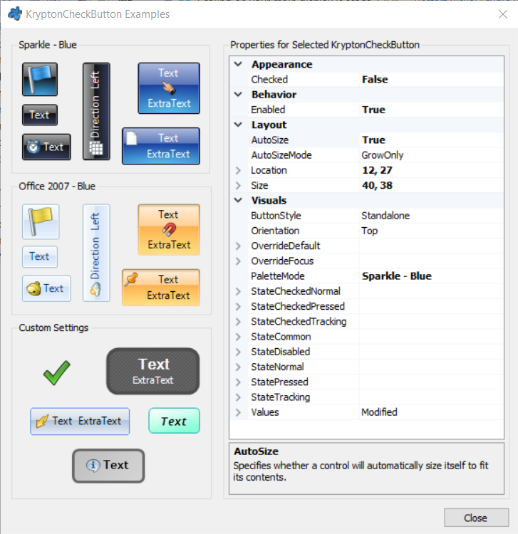 KryptonCheckButton 示例截图