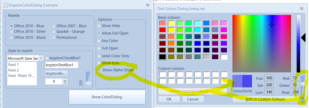 KryptonColorDialog 示例截图