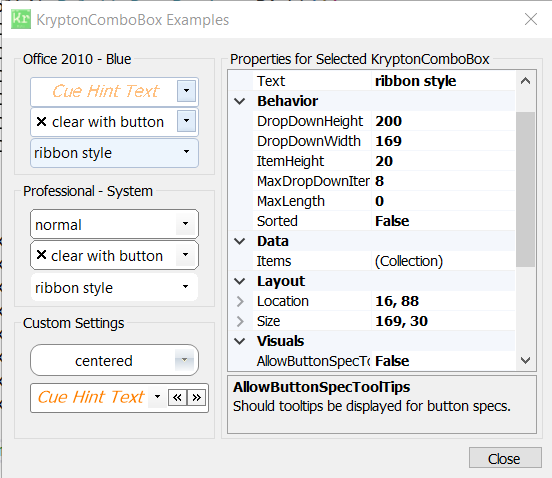 KryptonComboBox 示例截图
