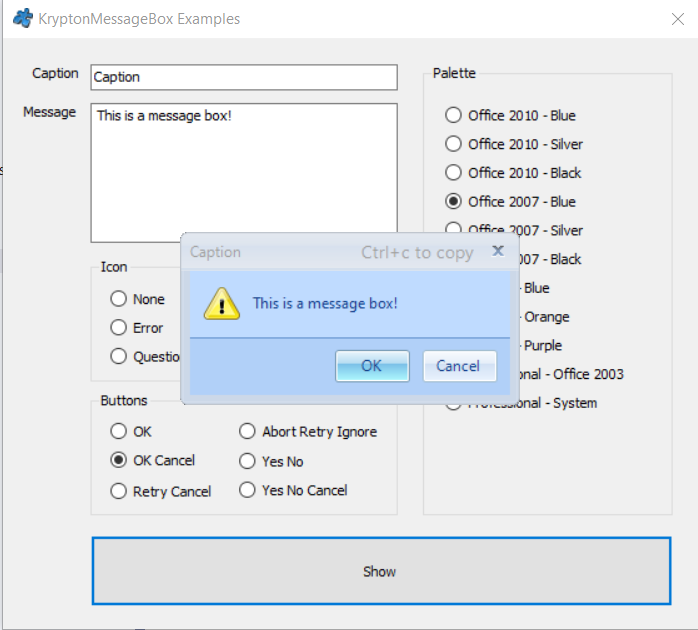 KryptonMessageBox 示例截图